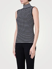 Wool Sleeveless Top Striped Print
