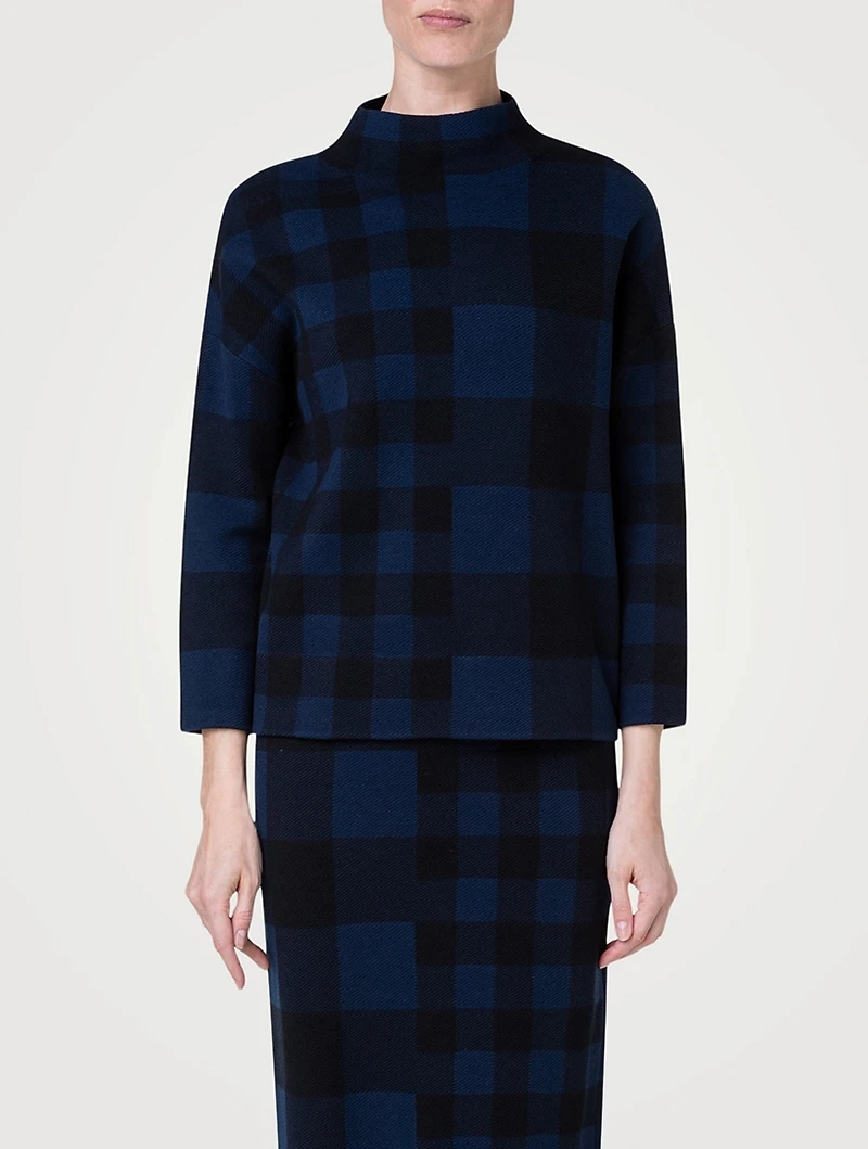 Merino Wool Gingham Jacquard Sweater