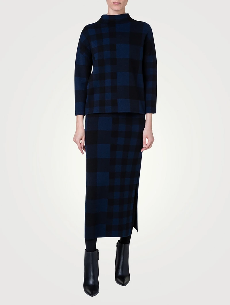 Merino Wool Gingham Jacquard Sweater