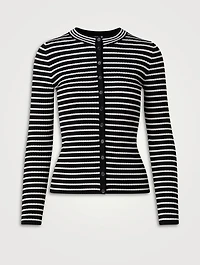 Wool Crewneck Cardigan Striped Print