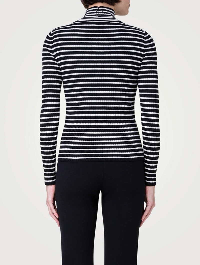 Wool Crewneck Cardigan Striped Print