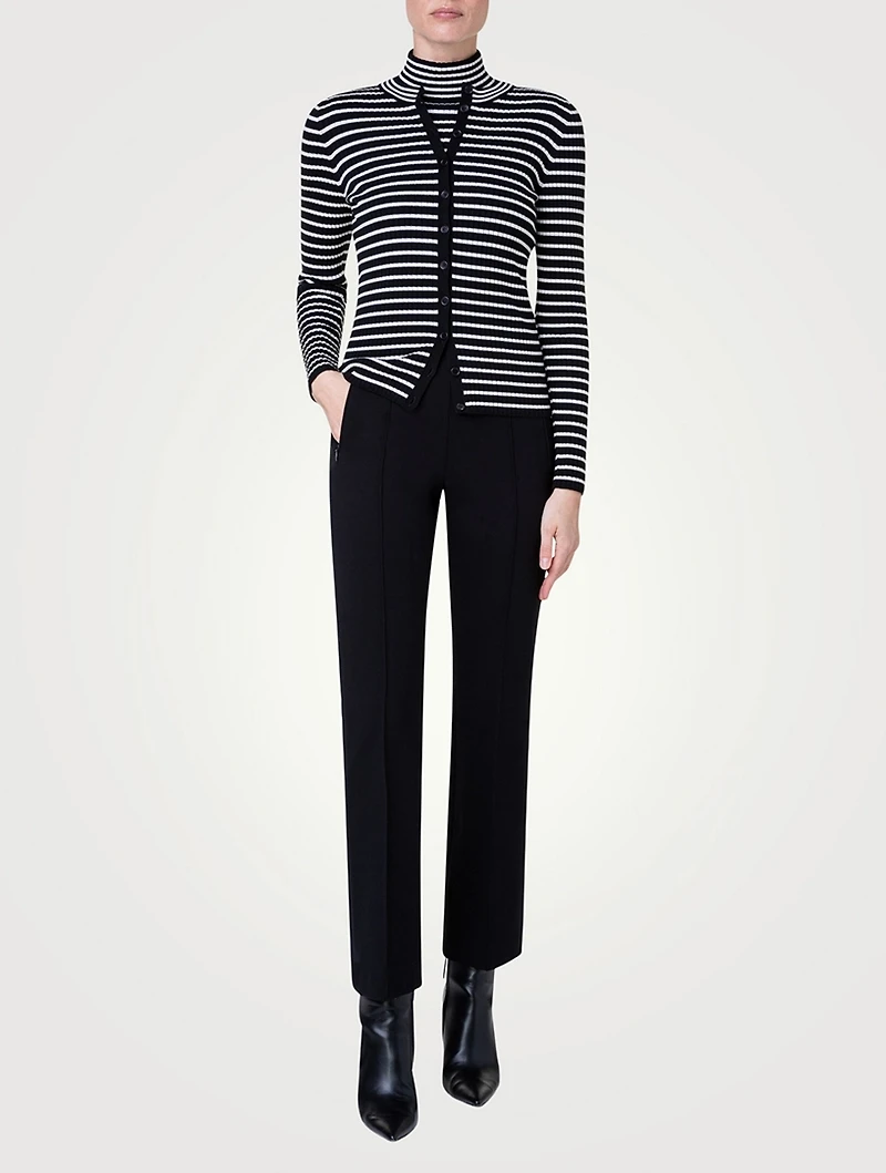 Wool Crewneck Cardigan Striped Print