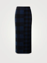 Merino Wool Gingham Jacquard Midi Skirt