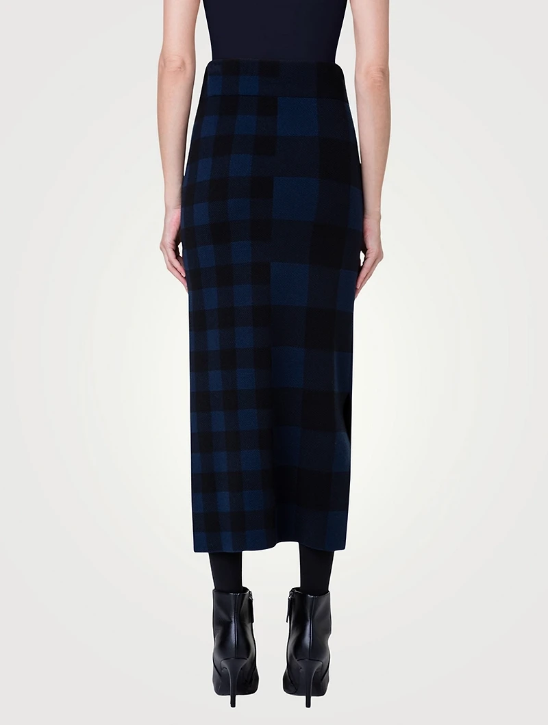 Merino Wool Gingham Jacquard Midi Skirt