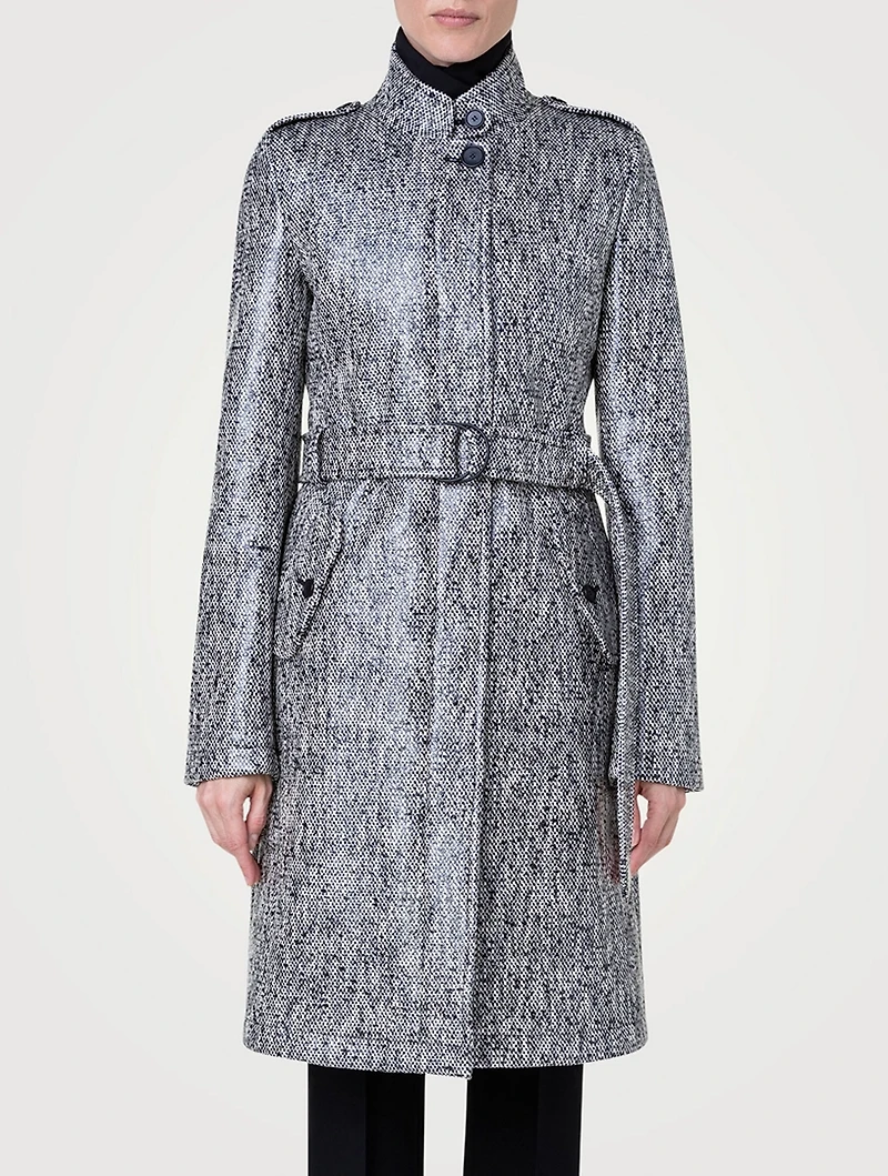 Lacquered Tweed Belted Coat