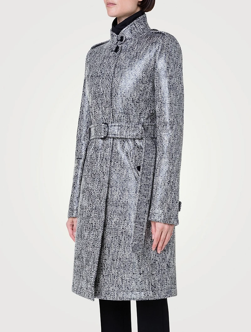 Lacquered Tweed Belted Coat