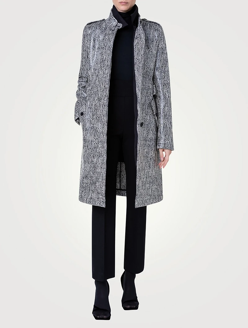 Lacquered Tweed Belted Coat
