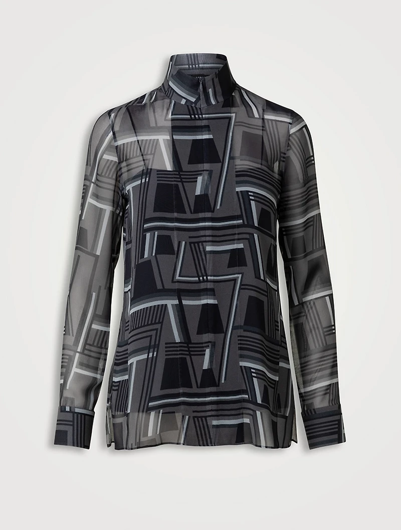 Silk Georgette Tunic Top Zig Zag Trapezoid Print