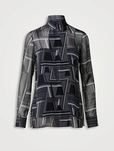 Silk Georgette Tunic Top Zig Zag Trapezoid Print