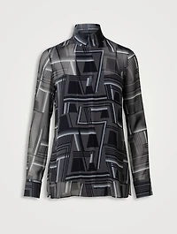 Silk Georgette Tunic Top Zig Zag Trapezoid Print