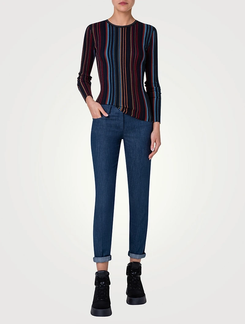 Irregular Striped Wool Silk Sweater