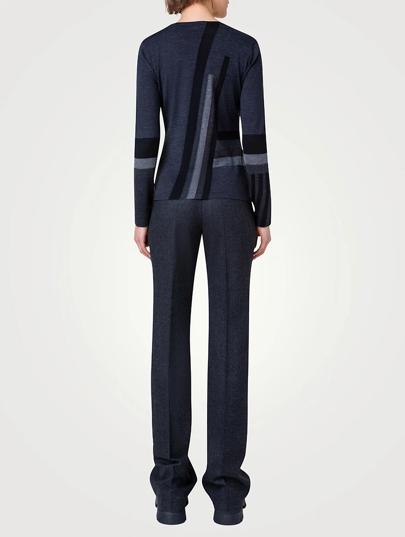 Zig Zag Trapezoid Intarsia Wool Silk Sweater