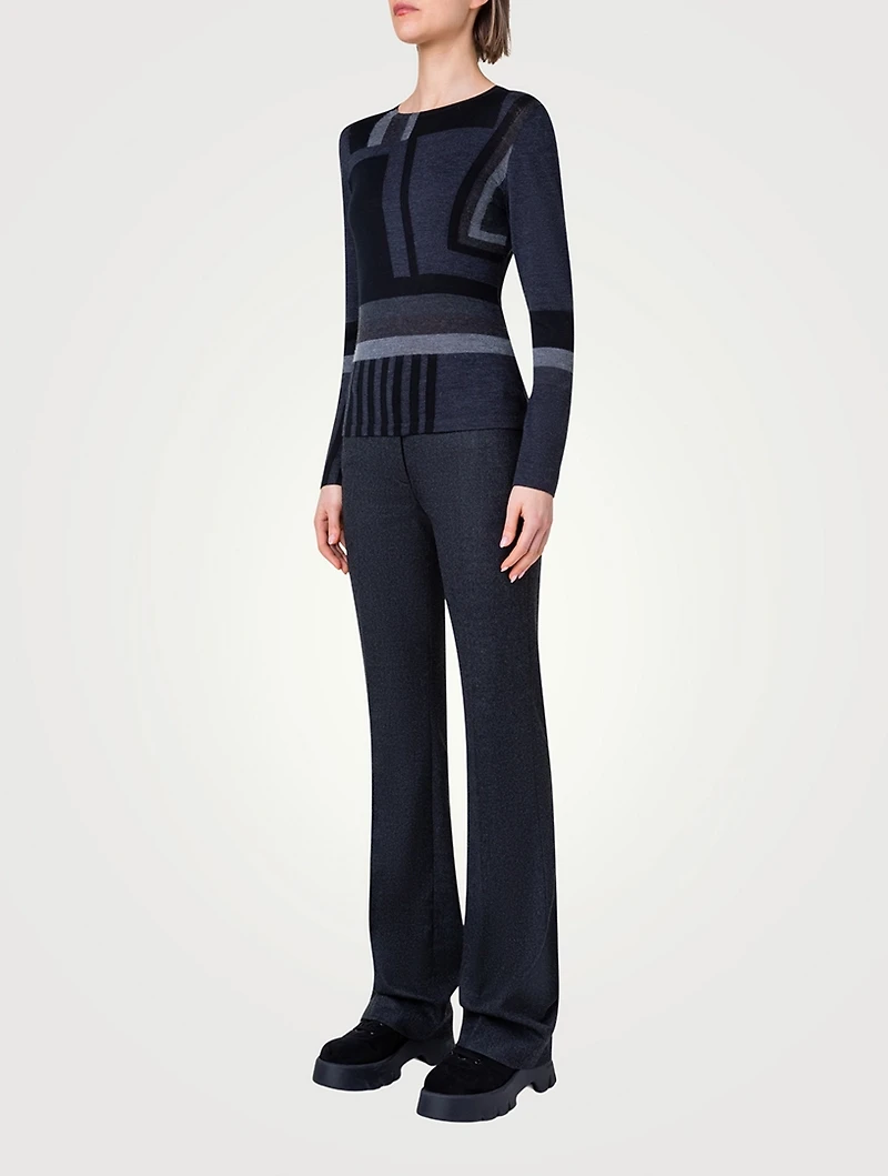 Zig Zag Trapezoid Intarsia Wool Silk Sweater