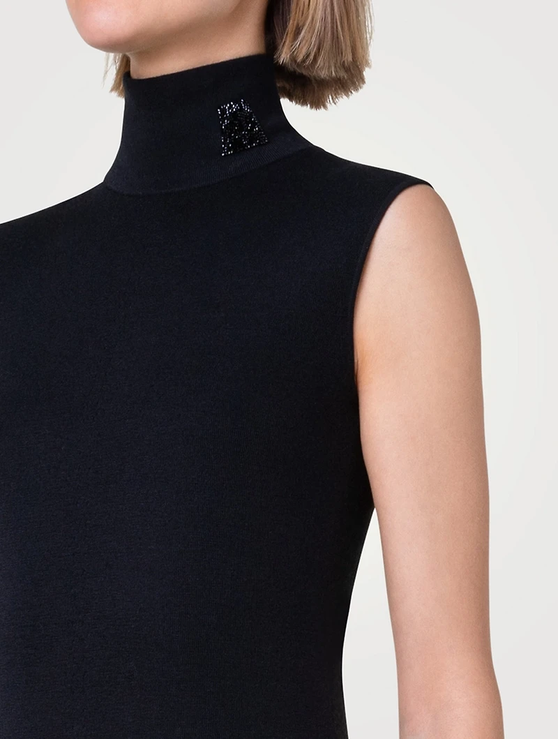 Swarovski Crystal Cashmere And Silk Sleeveless Turtleneck