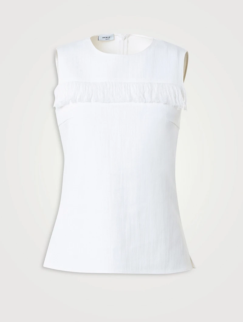 Fringe-Trimmed Stretch Denim Top