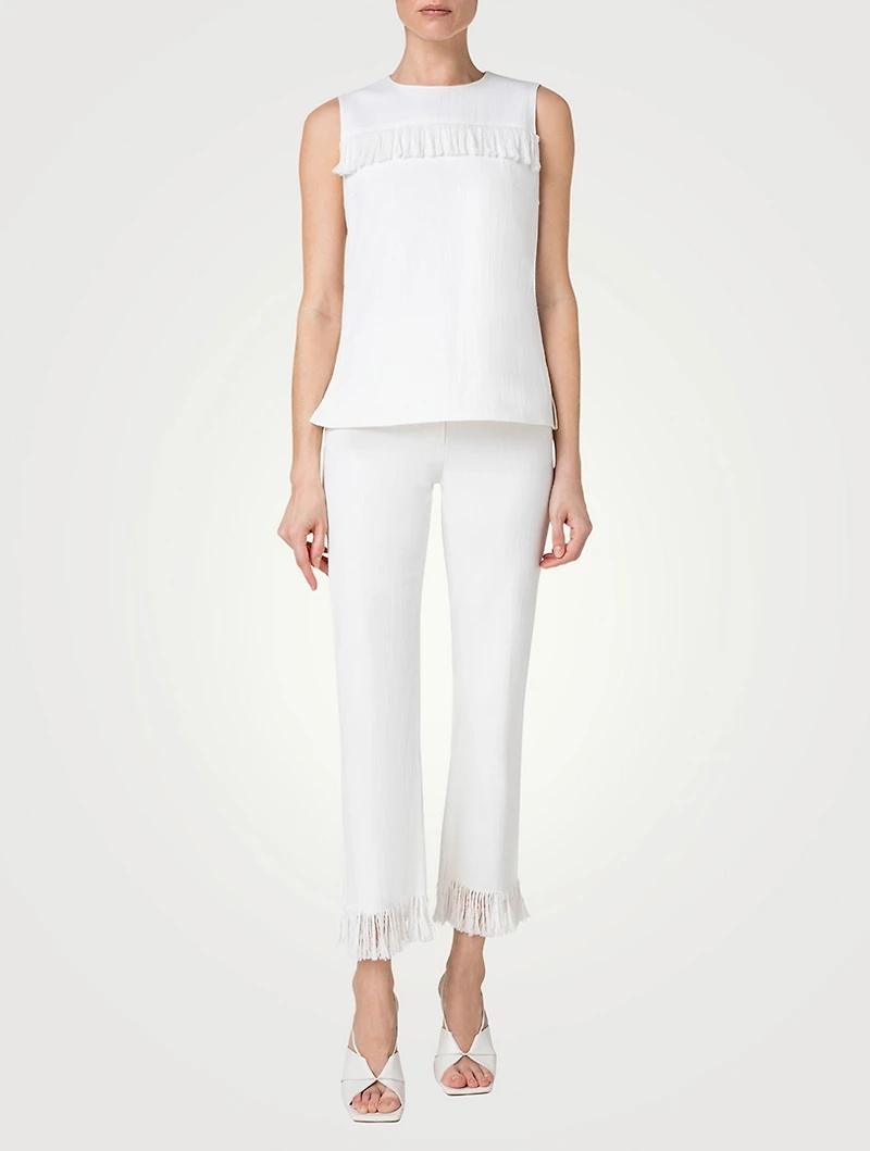 Fringe-Trimmed Stretch Denim Top