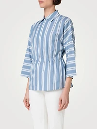 Drawstring Cotton Satin Shirt Stripe Print