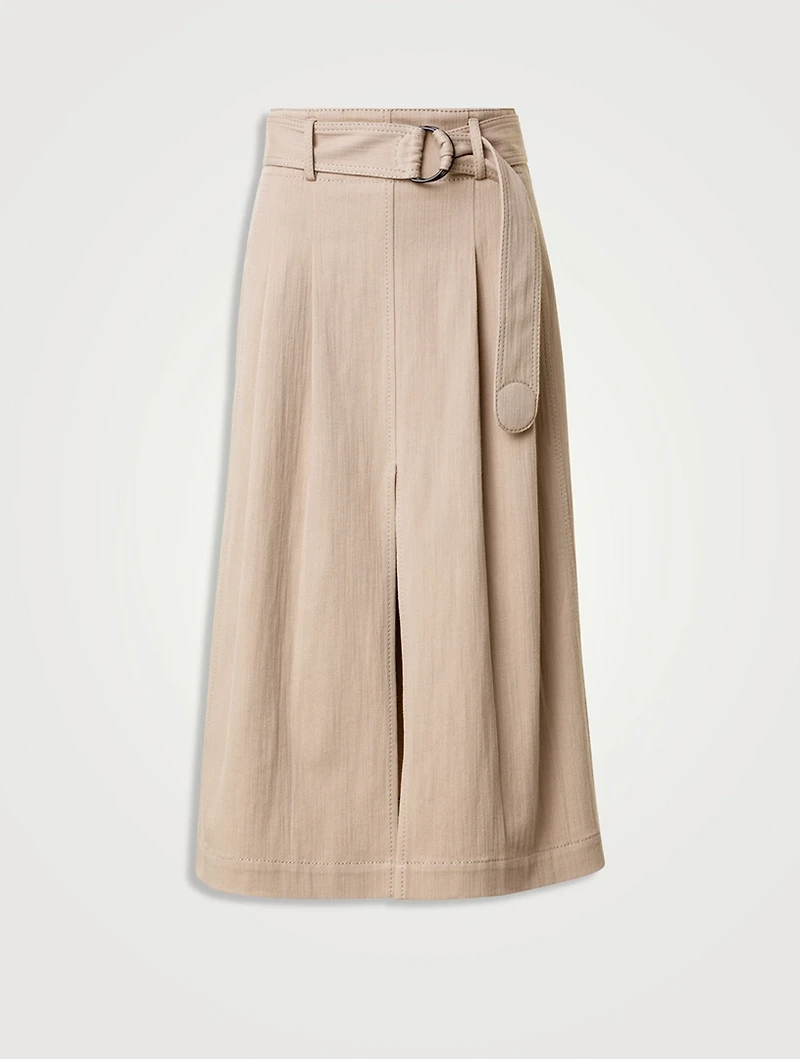 Belted Denim Midi Skirt