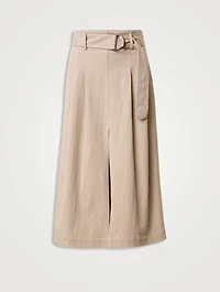 Belted Denim Midi Skirt