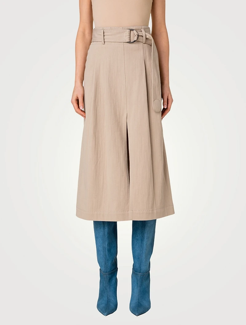 Belted Denim Midi Skirt