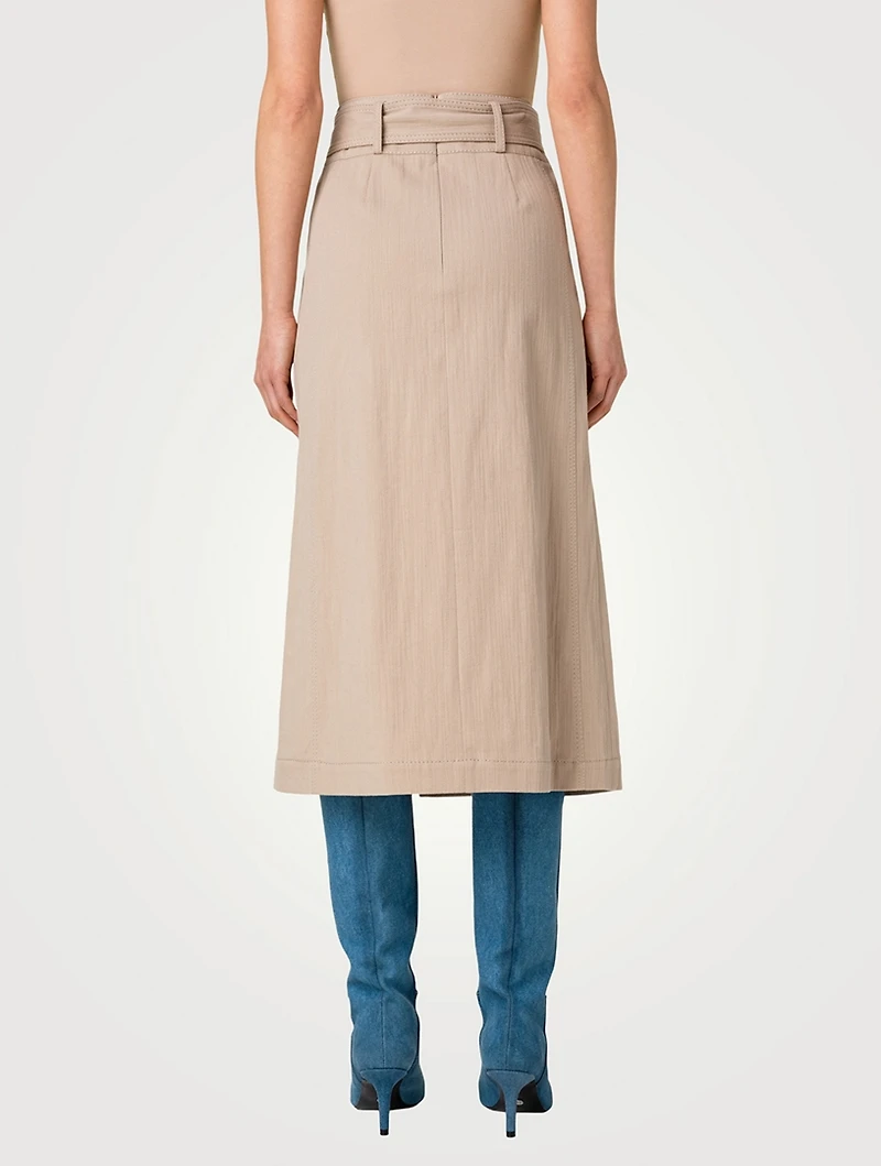 Belted Denim Midi Skirt