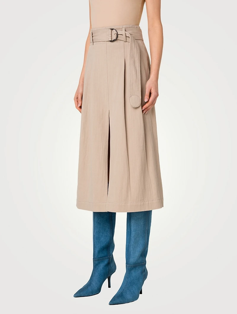 Belted Denim Midi Skirt