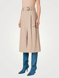 Belted Denim Midi Skirt