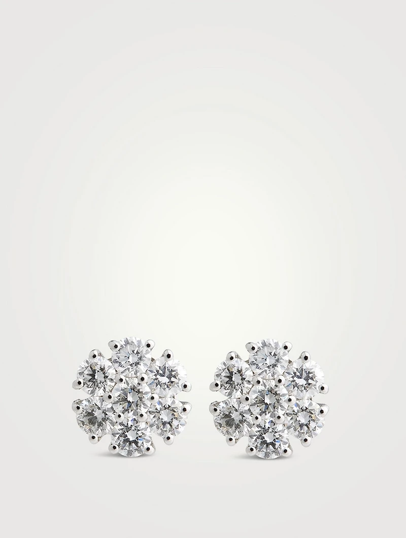 14K White Gold Diamond Flower Earrings