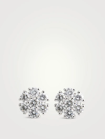 14K White Gold Diamond Flower Earrings