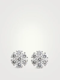 14K White Gold Diamond Flower Earrings