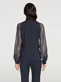 Silk Stretch Crêpe Blouse with Transparent Organza Sleeves