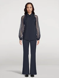 Silk Stretch Crêpe Blouse with Transparent Organza Sleeves