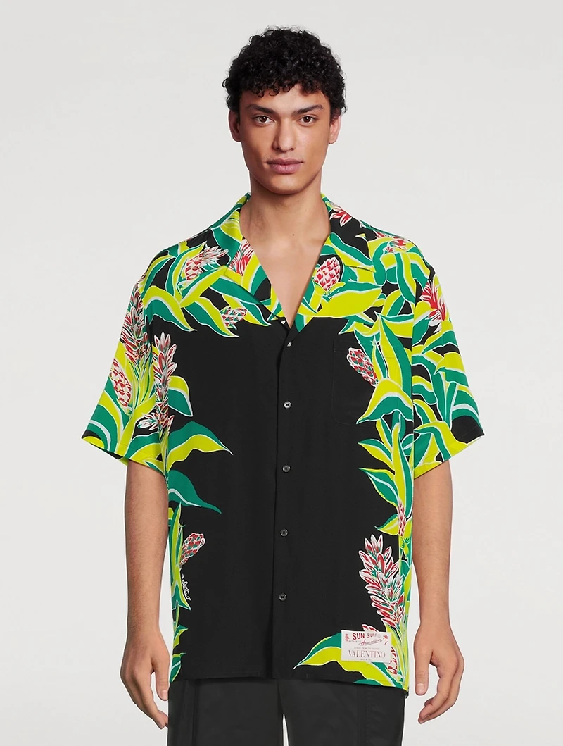 Silk Bowling Shirt Volcano Print
