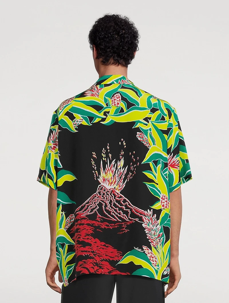 Silk Bowling Shirt Volcano Print