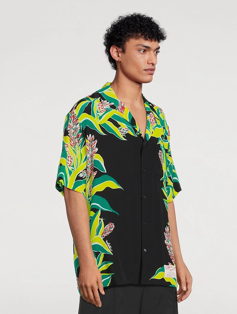 Silk Bowling Shirt Volcano Print
