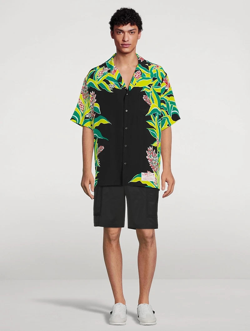 Silk Bowling Shirt Volcano Print