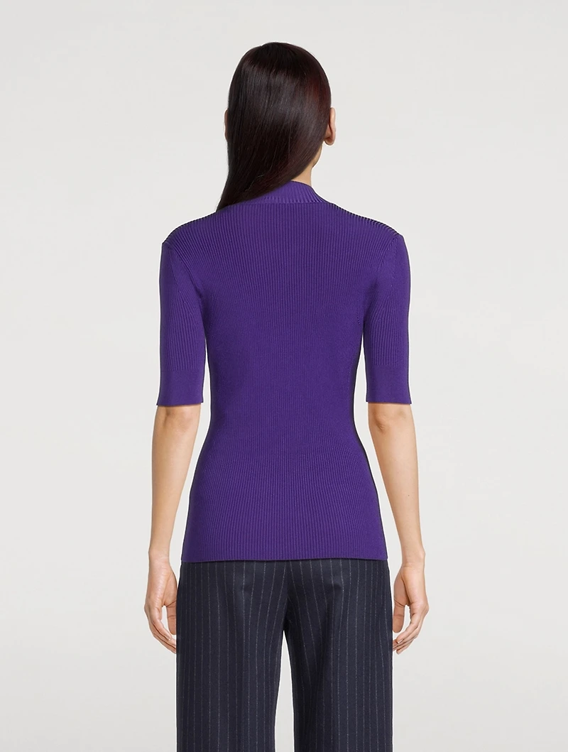 Compact Rib-Knit Short-Sleeve Top