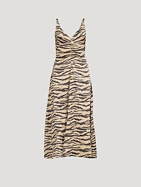 Crinkled Satin Maxi Dress Zebra Print