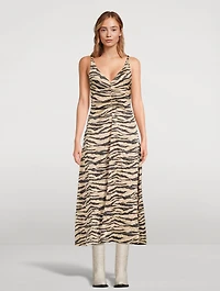 Crinkled Satin Maxi Dress Zebra Print