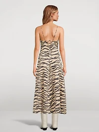 Crinkled Satin Maxi Dress Zebra Print