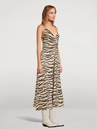 Crinkled Satin Maxi Dress Zebra Print