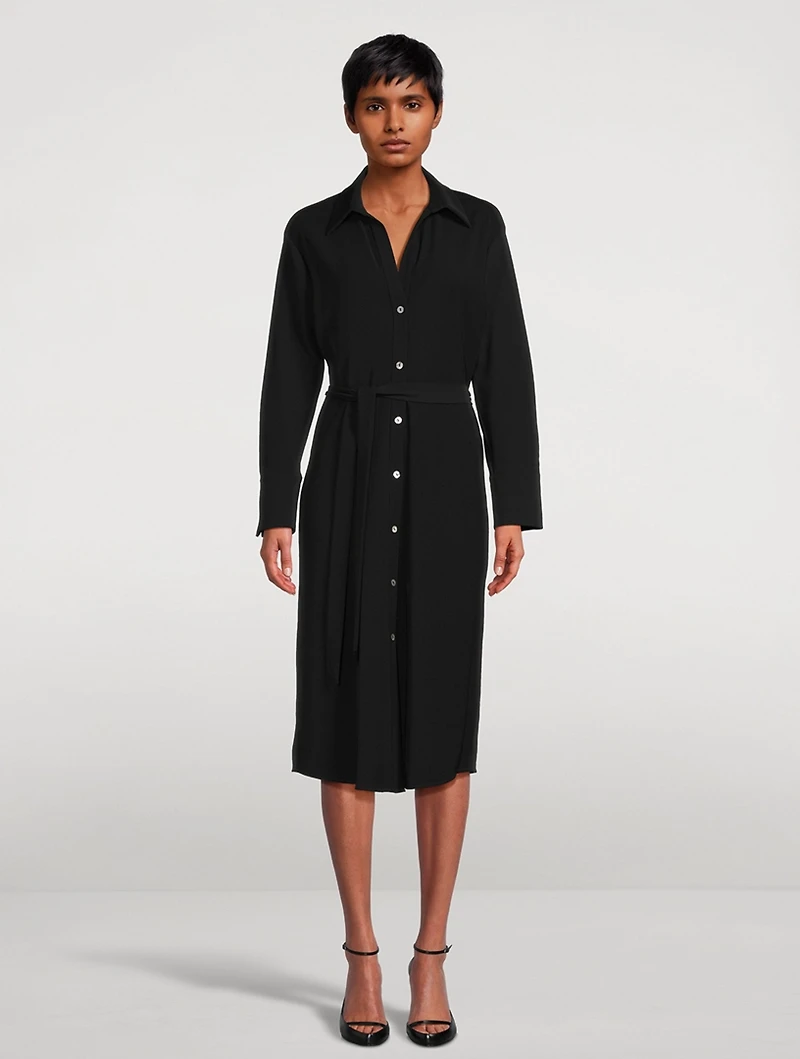 Long-Sleeve Belted Midi Shirt Dress
