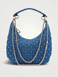 Small Rockstud Spike Denim Shoulder Bag