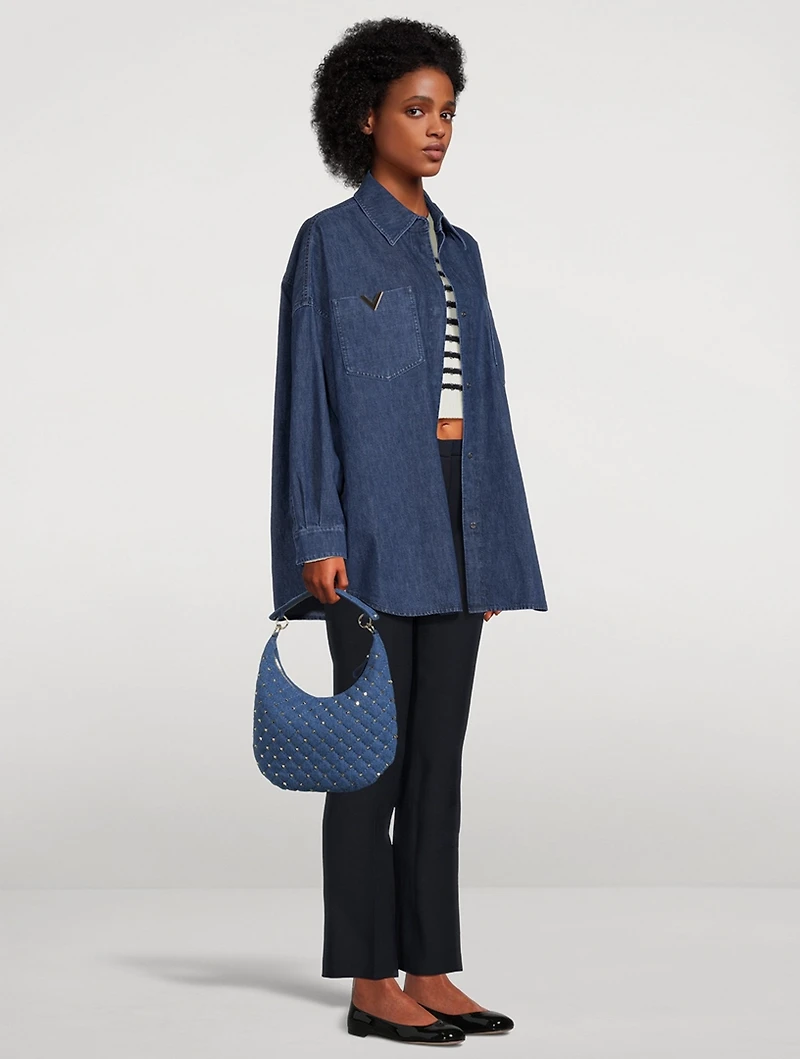 Small Rockstud Spike Denim Shoulder Bag