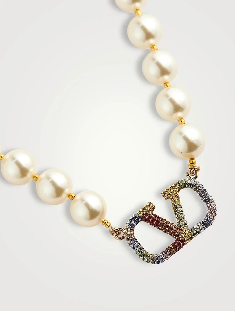 Rainbow Metal And Crystal Pearl Necklace