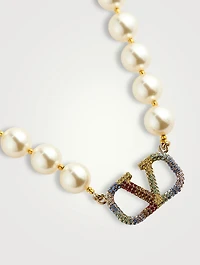 Rainbow Metal And Crystal Pearl Necklace