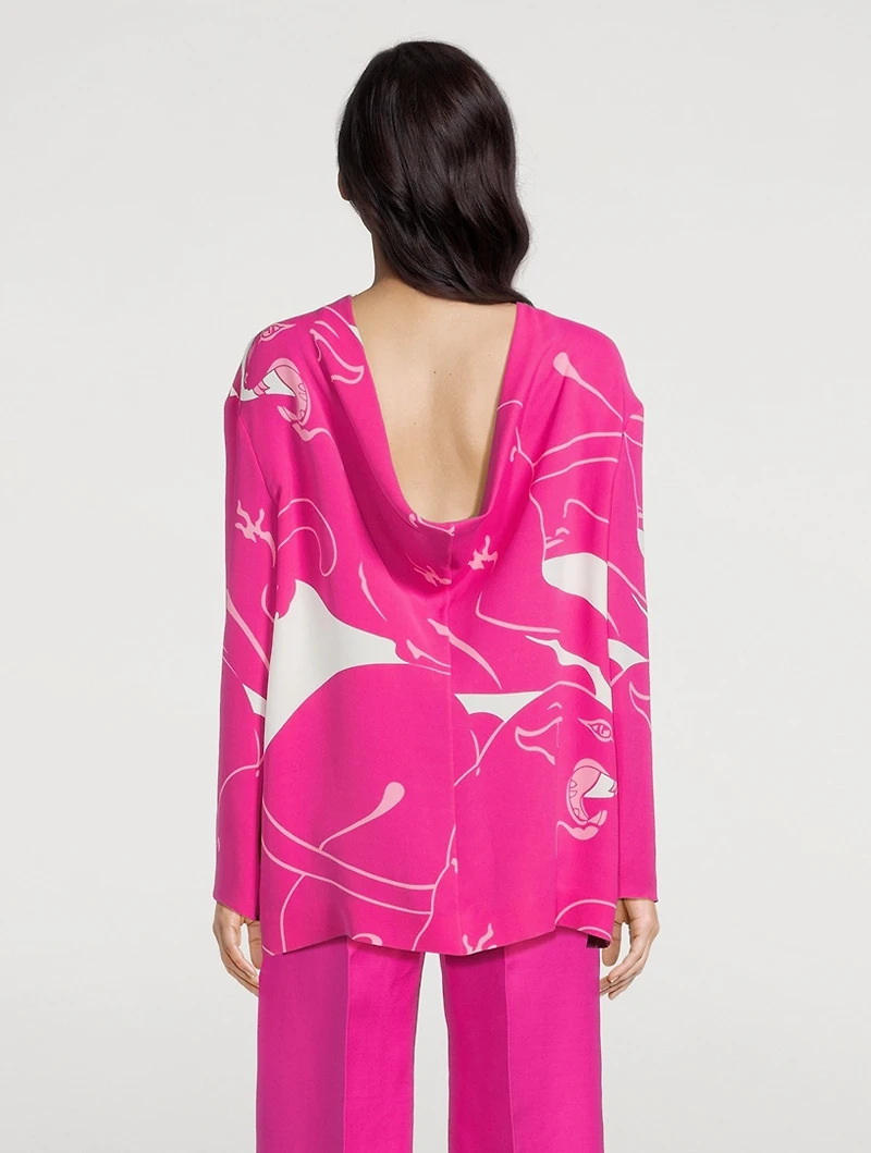 Draped-Back Cady Top Panther Print