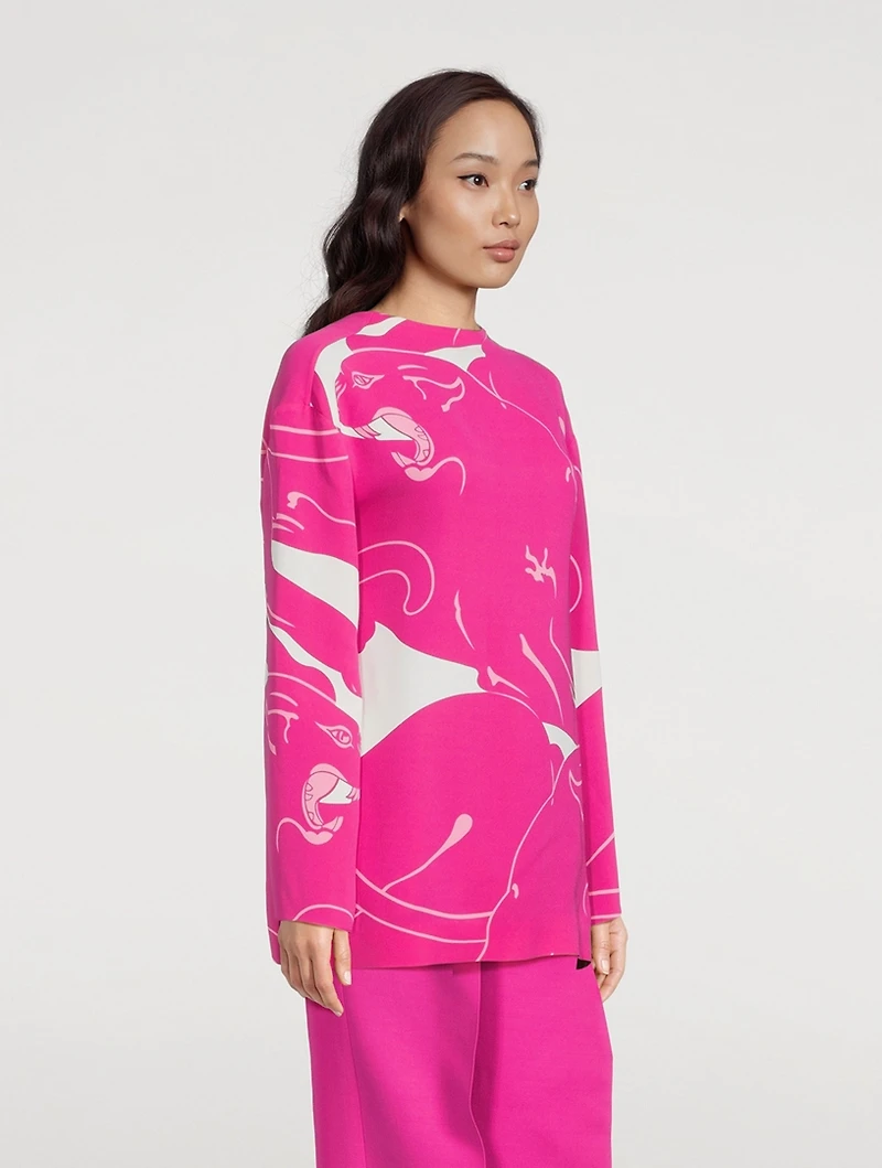 Draped-Back Cady Top Panther Print