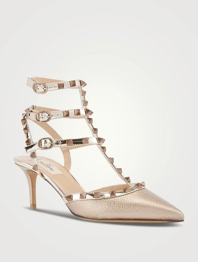 Rockstud Metallic Leather Ankle-Strap Pumps