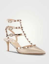 Rockstud Metallic Leather Ankle-Strap Pumps